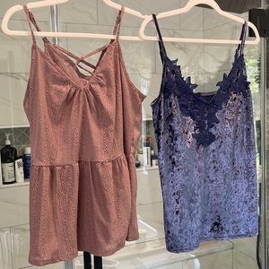 Lot of 2 woman’s tank tops blue velvet and rose size large